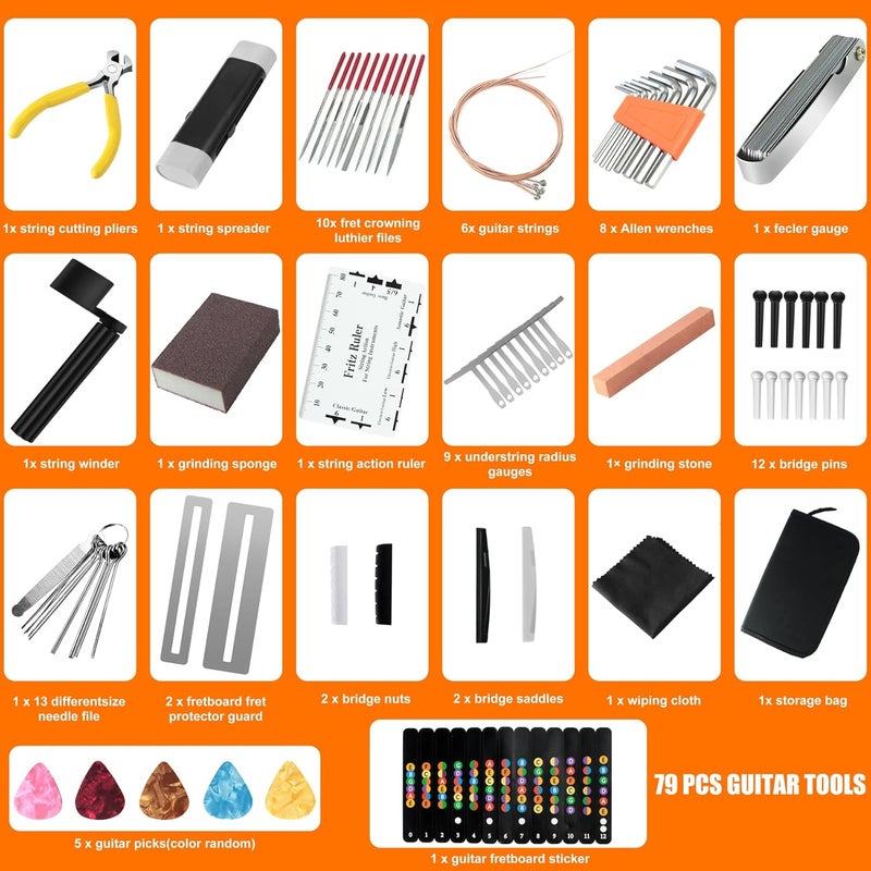 TIMDAM 79Pcs Guitar Maintenance Kit - Complete Setup & Repair Tools for Guitar, Ukulele, Bass, Mandolin, Banjo - Ideal Gifts for Musicians - Image 2